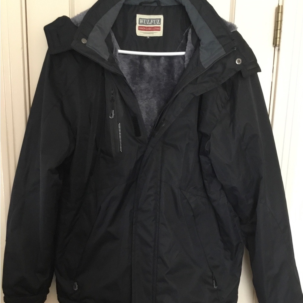 Wulful Winter Coat Lined Zip Closure Removable Hood  Black Size M